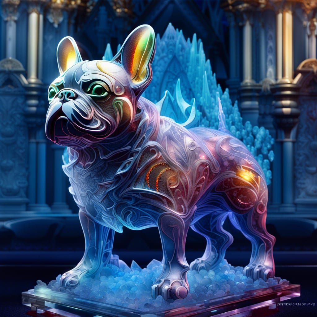 Icy French Bulldog Sculpture in Crystal Palace