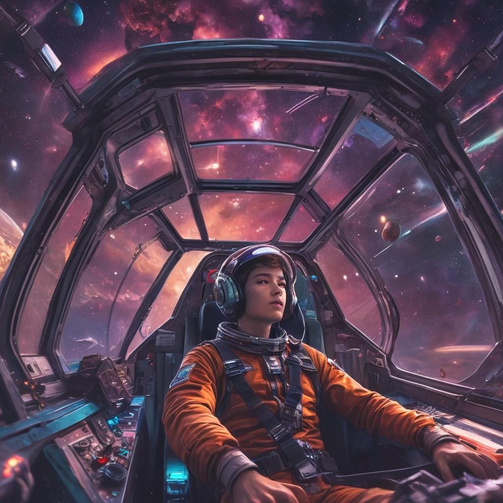 Cosmic Comic Book Art: Young Astronaut in Space