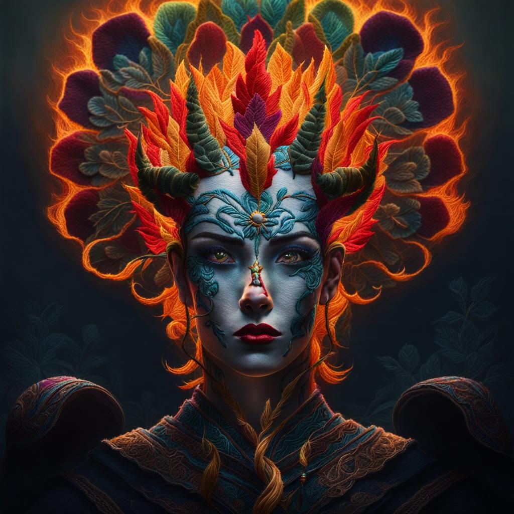 Intricate Embroidery of a Demoness