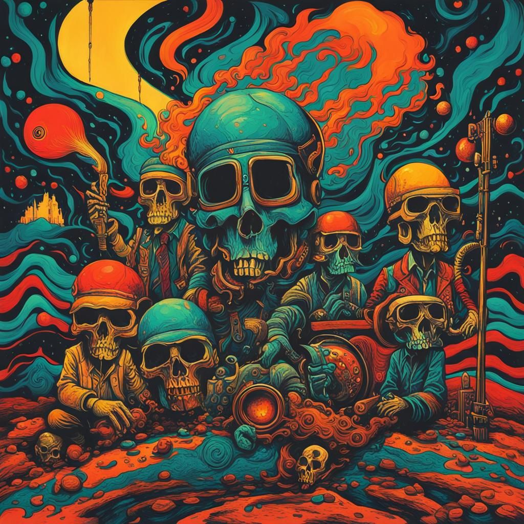 Stoner Rock Band Abstract Art in Complementary Colors