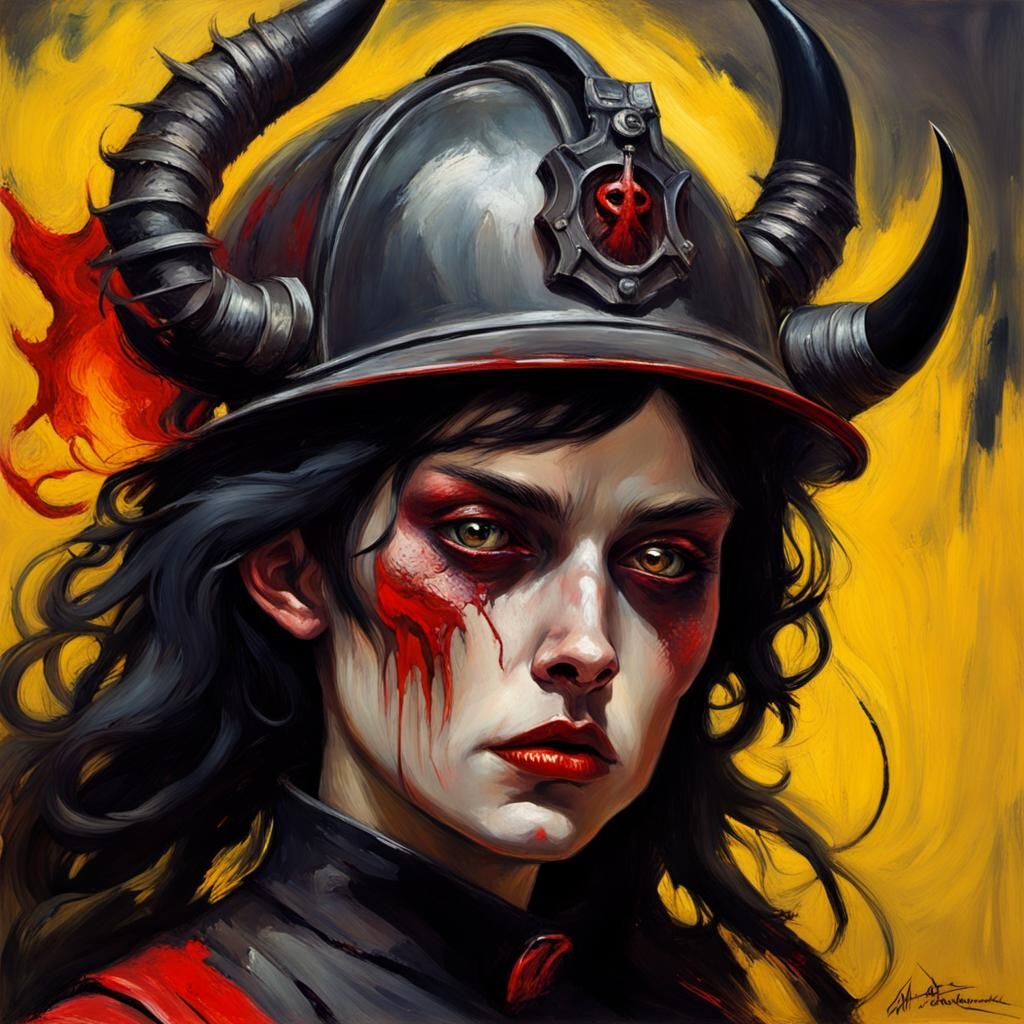 Decaying Gothic Demon in Firefighter Uniform