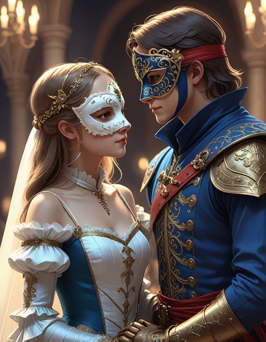 Romeo and Juliet in 14th Century Masquerade Ball Art