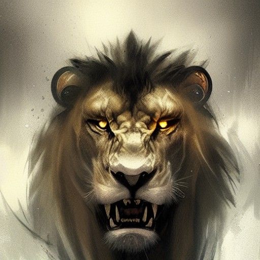 Sinister Lion Face in Lightning