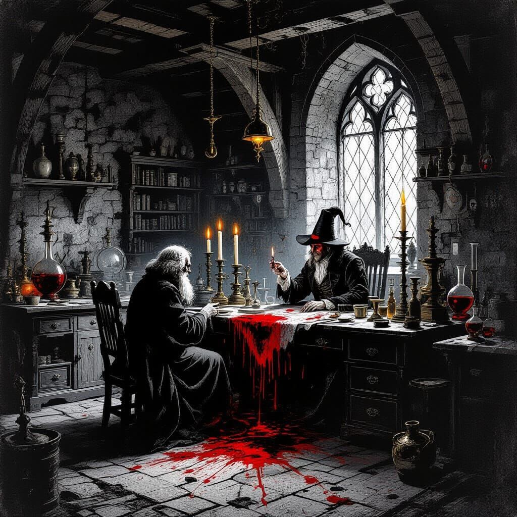 Gothic Murder Scene in Candlelight with Chiaroscuro