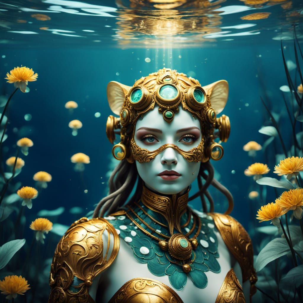 Goddess in Bioluminescent Field, Art Nouveau Style