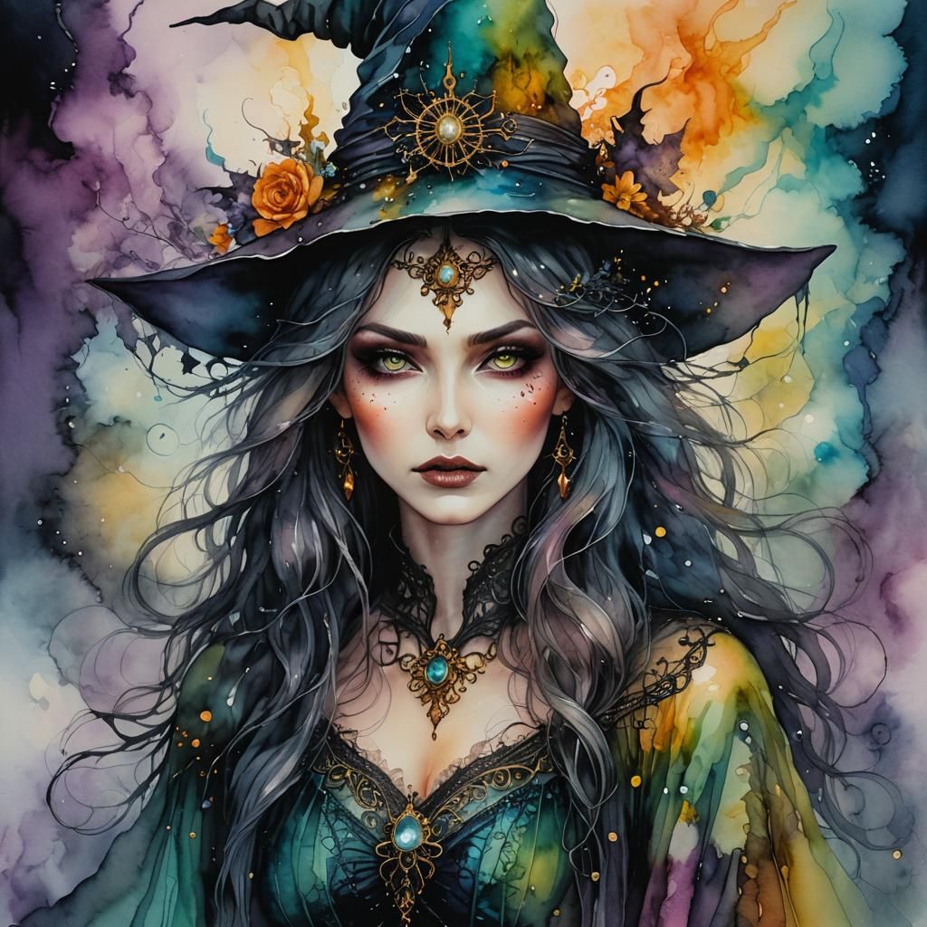 Ethereal Witch Woman in a Fantasy Horror Scene