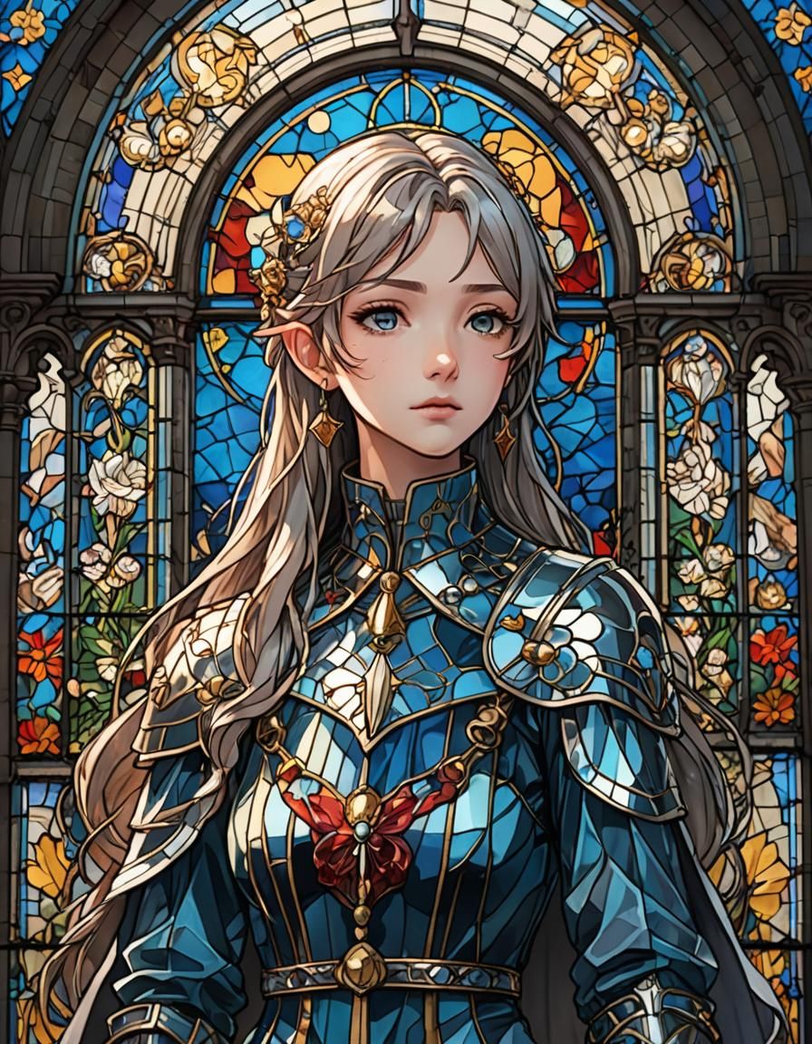 Stained Glass Art: Persian Buttercup in Square Frame