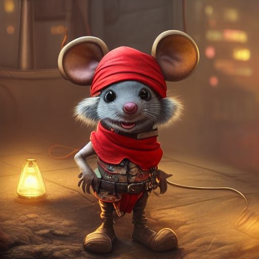 Cyberpunk Pirate Mouse Portrait in 8k