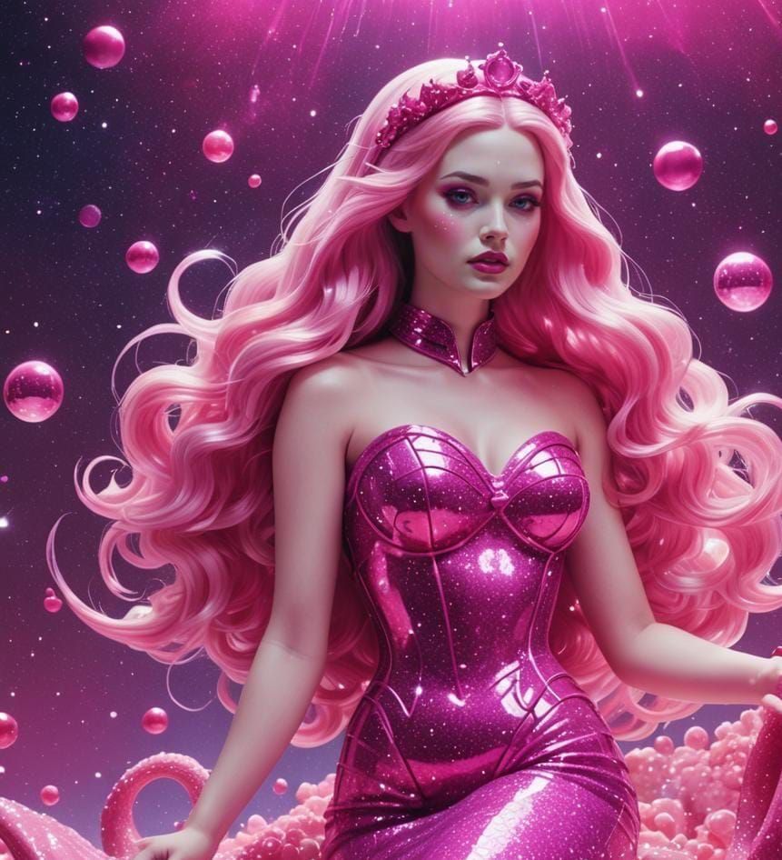 Snow White Space Mermaid in Synthwave Style