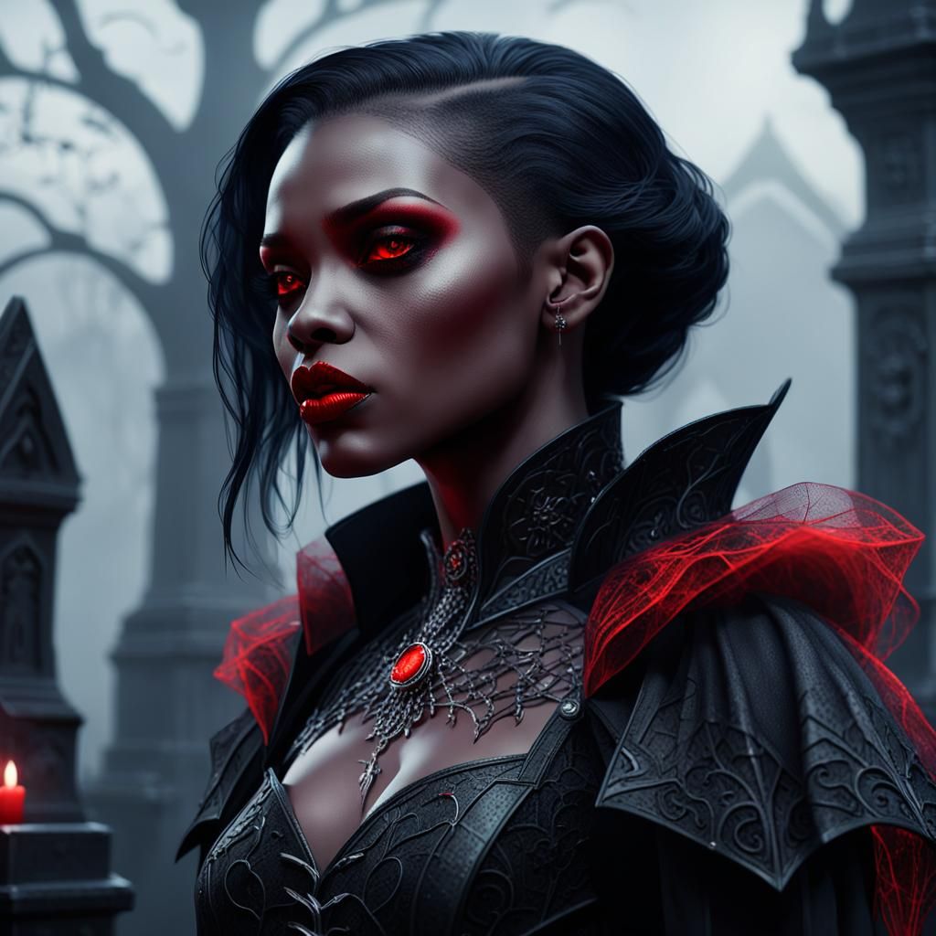 Gothic Vampire in Misty Graveyard Concept Art