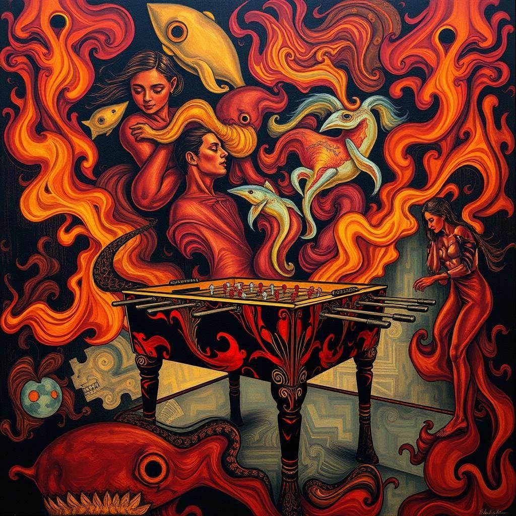 Flamenco Foosball Game in Fractal Hellscape