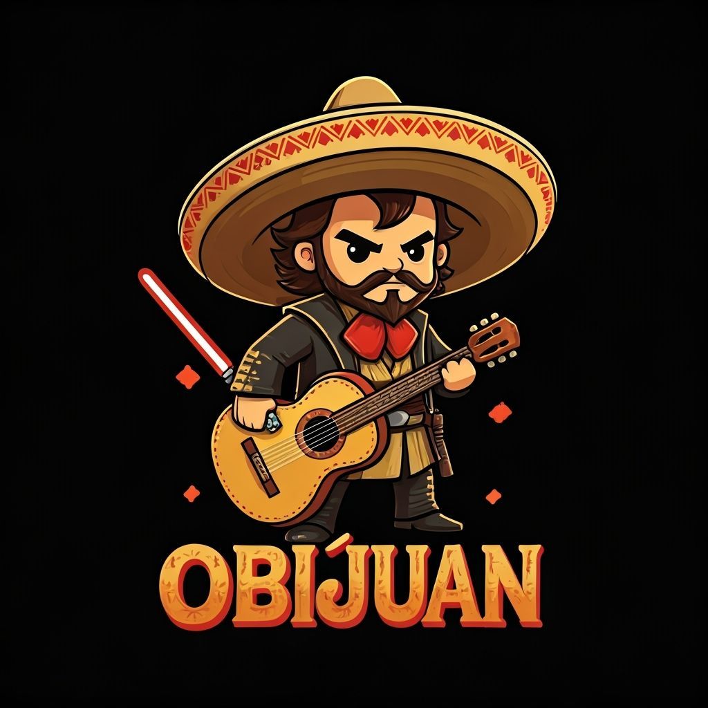 Cartoon Jedi Mariachi Performer with Guitar