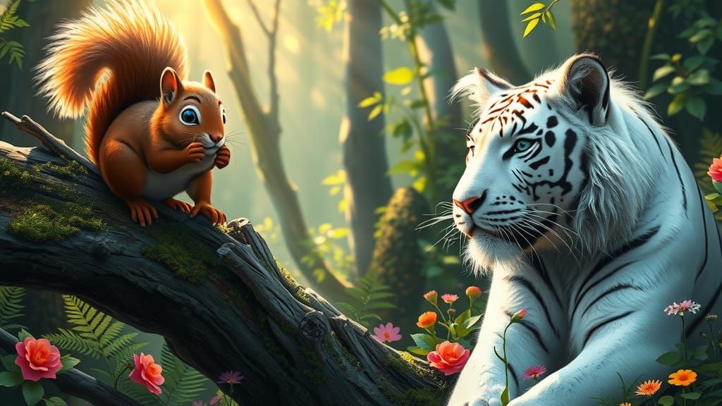 Squirrel and White Tiger Share Unlikely Friendship in Whimsi...