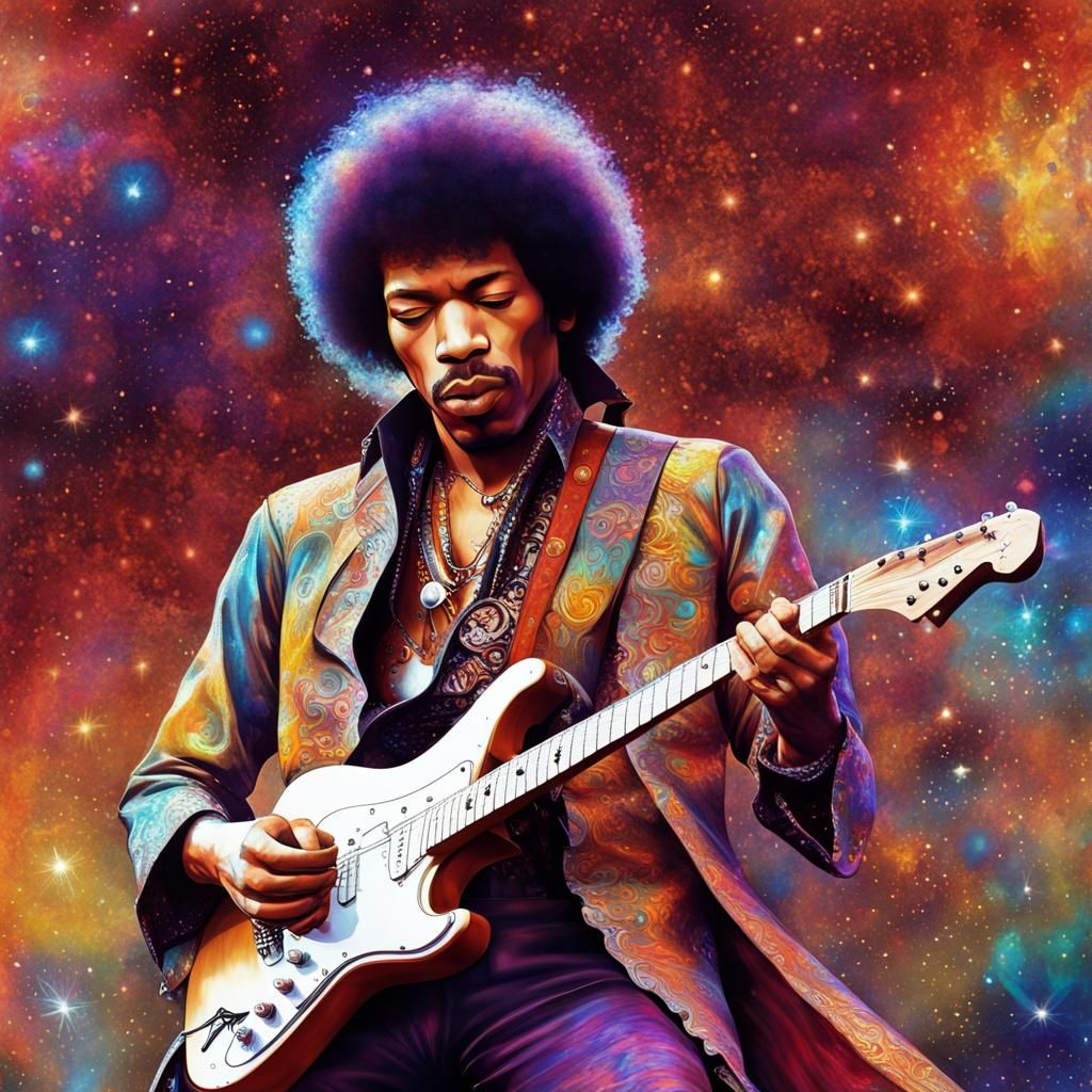 Cosmic Guitarist at Woodstock in Astral Illustration