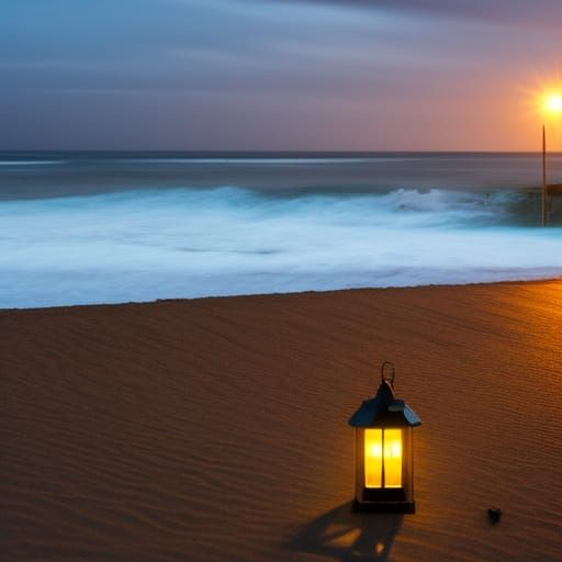 Night Lighthouse on Sandy Beach: Professional Photography