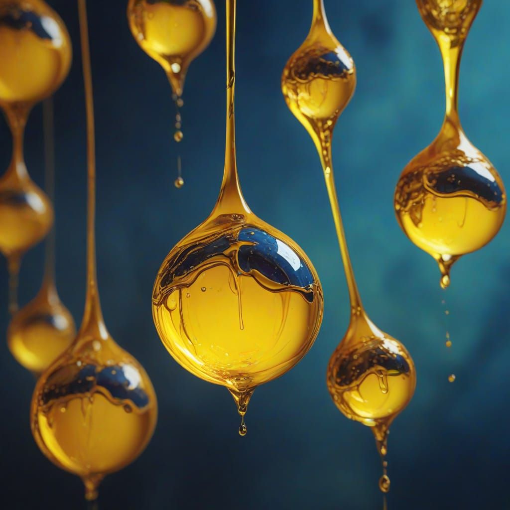 Surreal Oil Painting of Honeydrippers in Mid-Air, Dripping G...