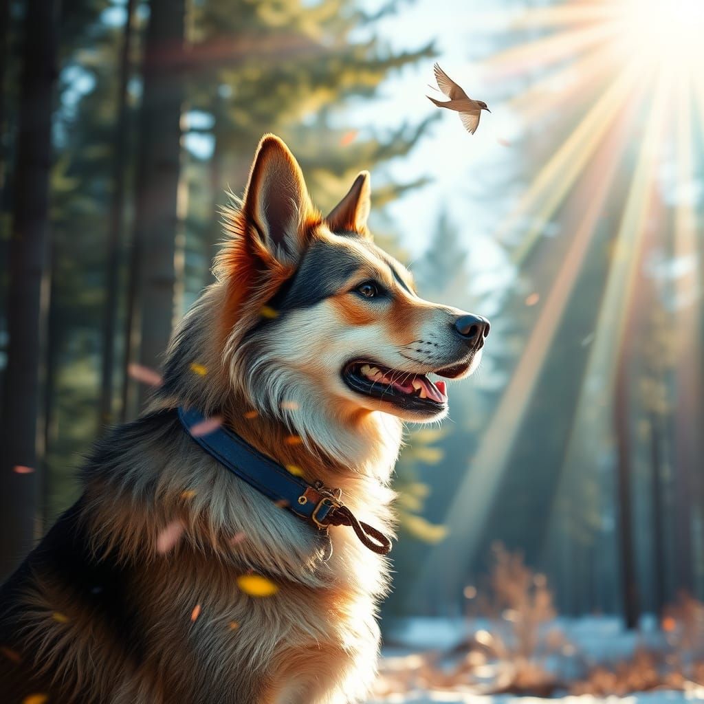 Dog and Forest Double Exposure: A Symphony of Light