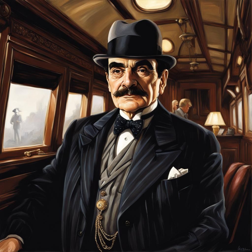 David Suchet as Hercule Poirot, on board the Orient Express.