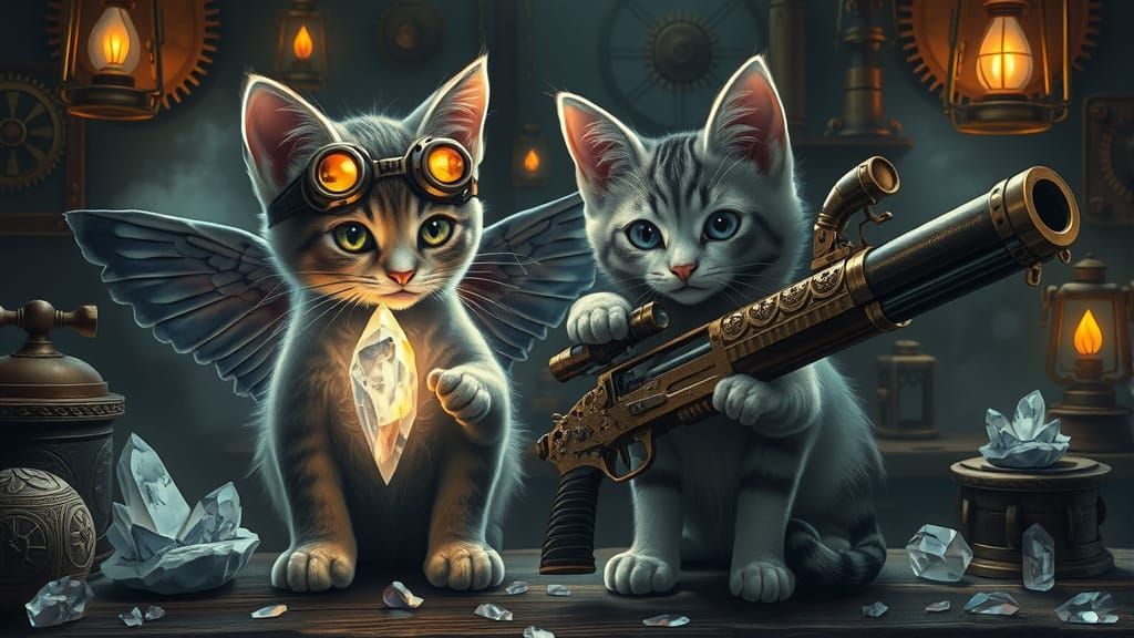 Steampunk Kittens in a Whimsical Workshop