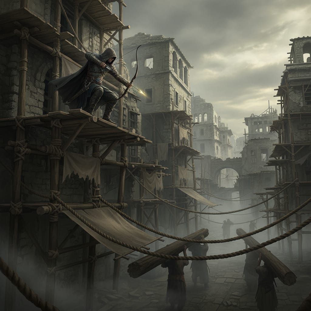Assassin in Ancient City with Bow Concept Art