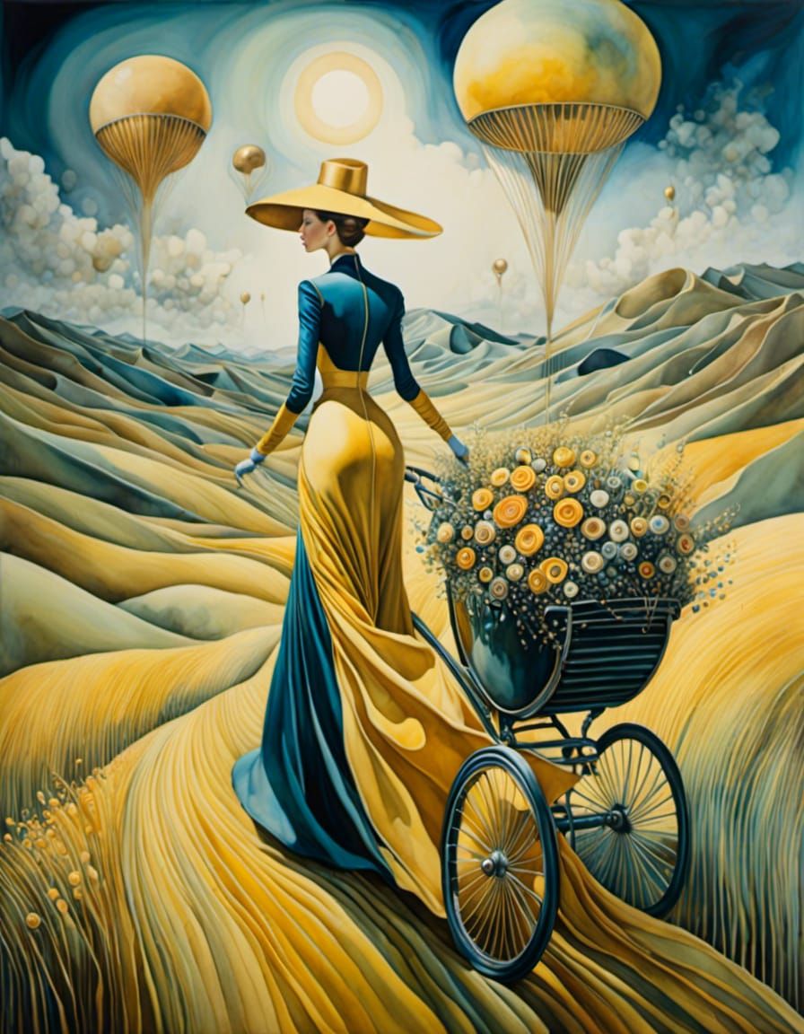 Dreamy Watercolor Portrait of Woman with Rollator