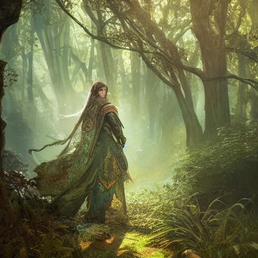 Elven Mystic in Leaf Armor: Detailed Portrait