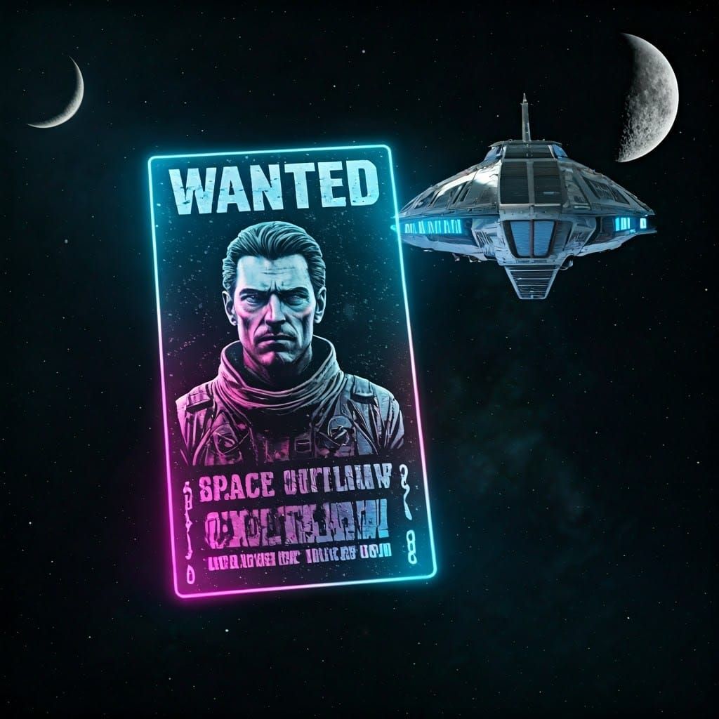 Cyberpunk Space Outlaw Wanted Poster in Neon Hues