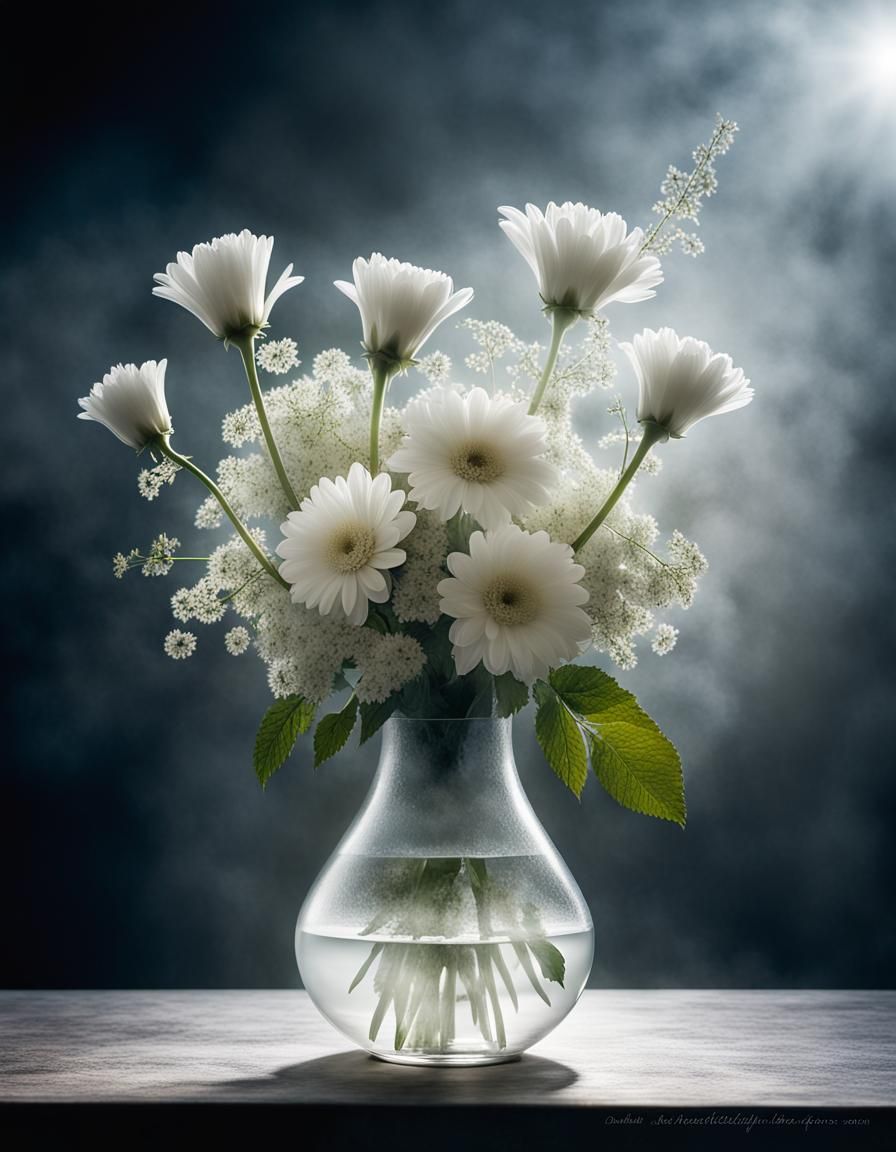 White Flowers and Dawn Double Exposure