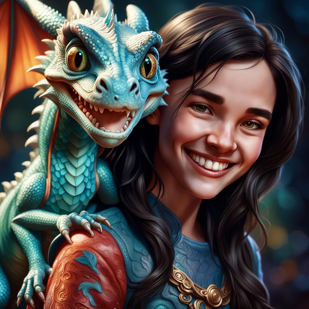 Woman and Dragon: Hyperrealistic Detailed Portrait
