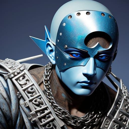 Surreal Figure with Cracked Porcelain Mask