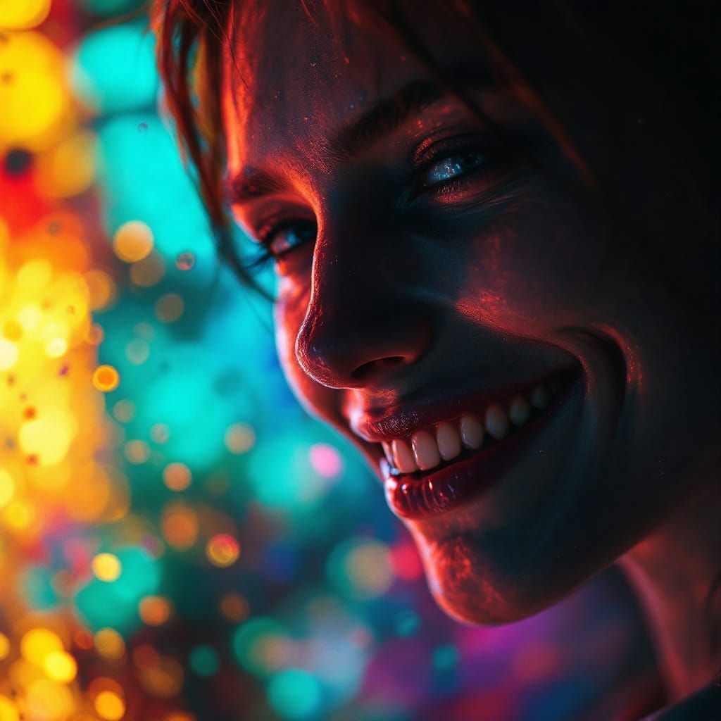 Haunting Portrait with Unhuman Smile in Hyperrealistic Style