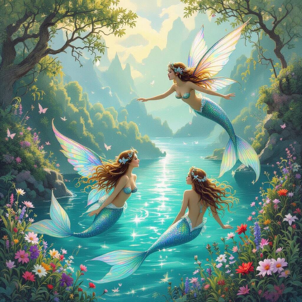 Winged Mermaids in a Dreamy Landscape