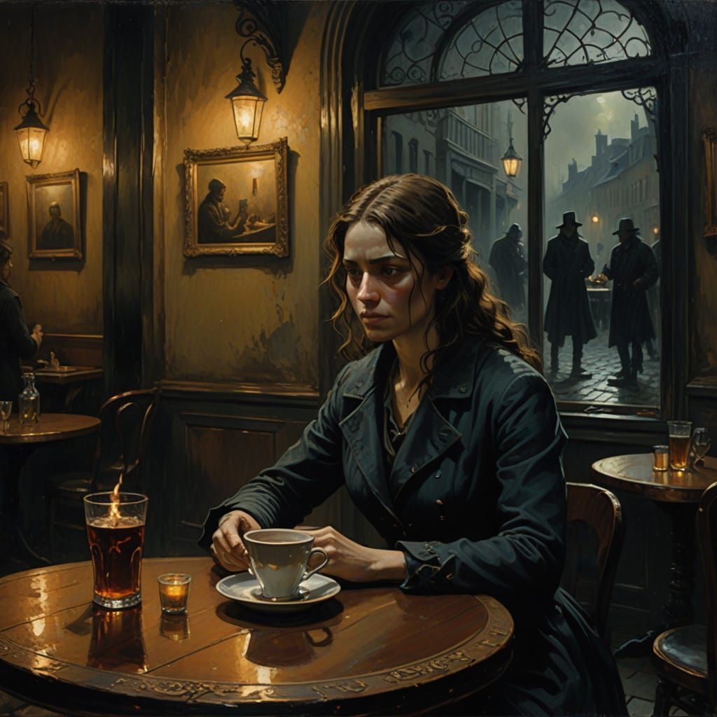A Haunting Portrait of Solitude in a Quiet Night Café