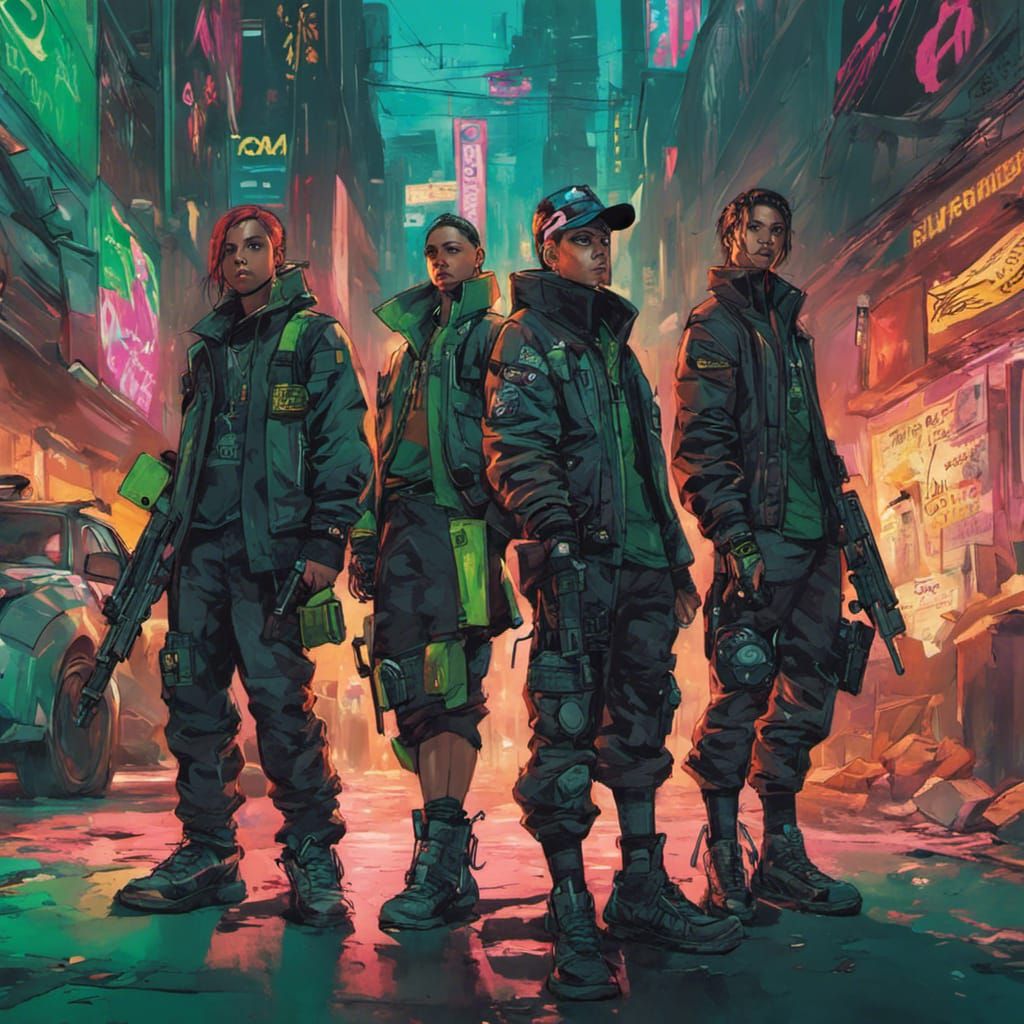 Cyberpunk Gang Loitering on Street Corner