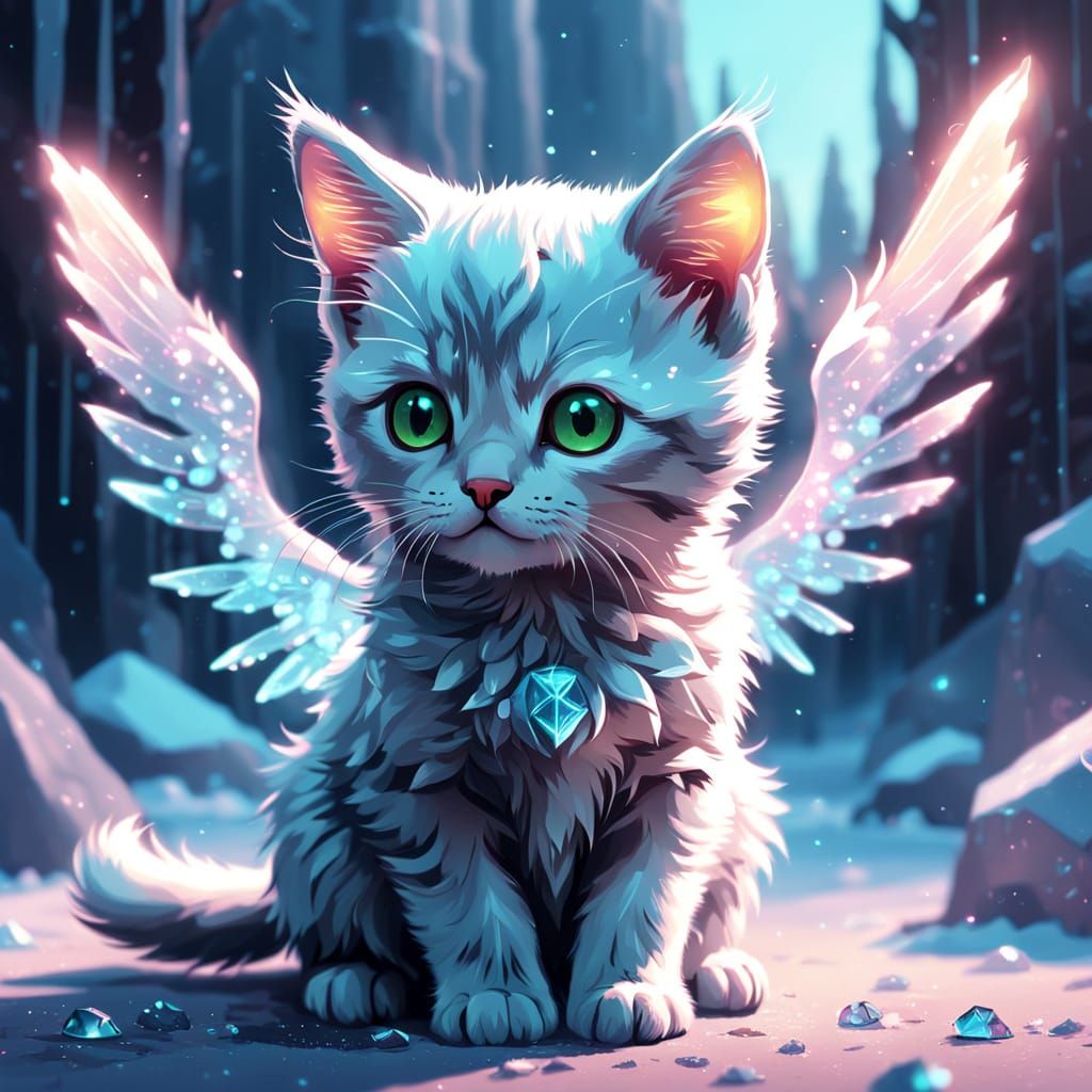 Crystalline Angel Kitten in Dreamy Digital Art