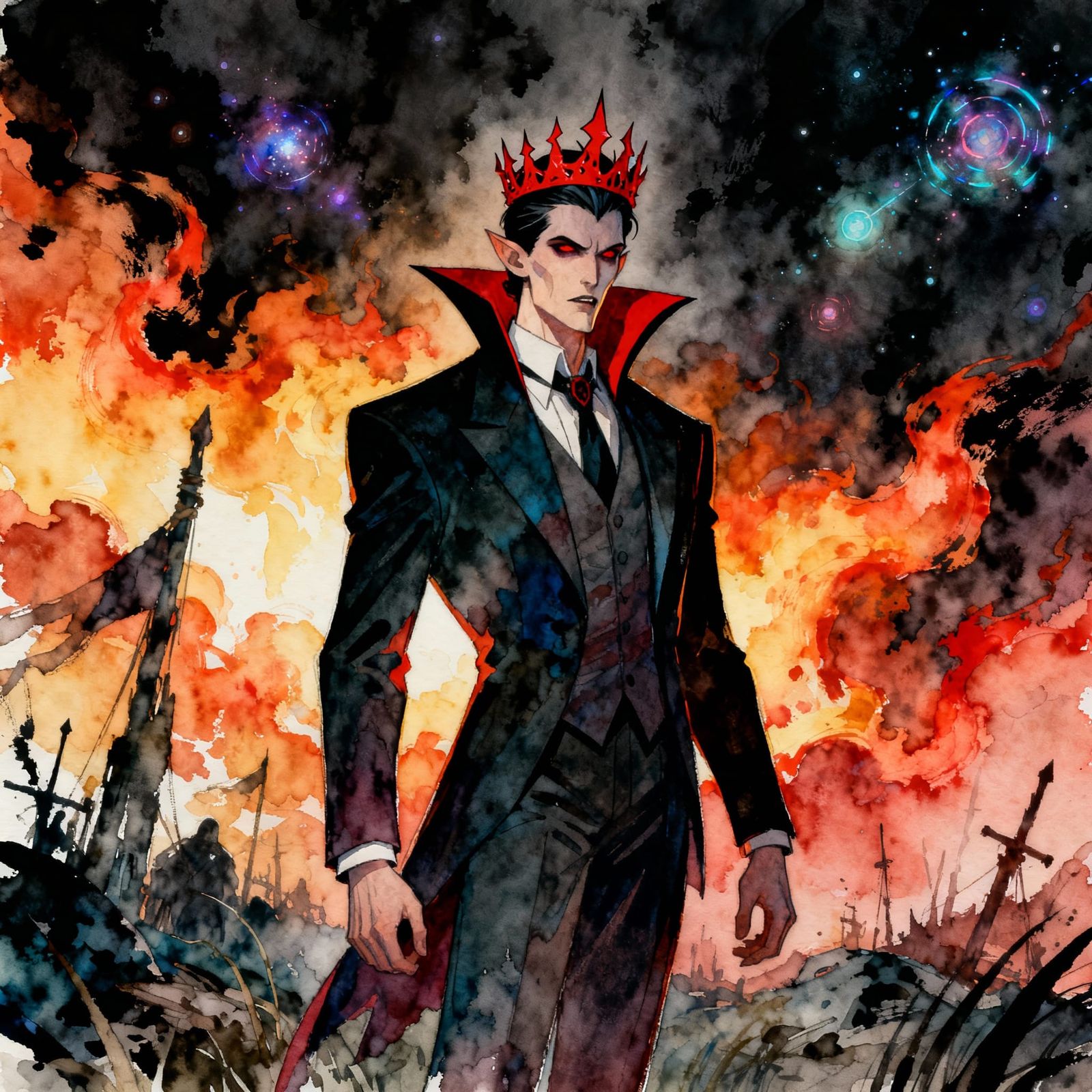 dark comic style, watercolor, high-gothic, ethereal, otherworldly, hyperdetailed, sublime, detailed, majestic, medium di...