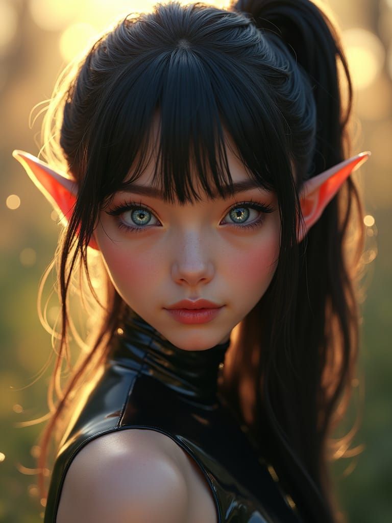 Ethereal Elf Maiden in Latex Bodysuit