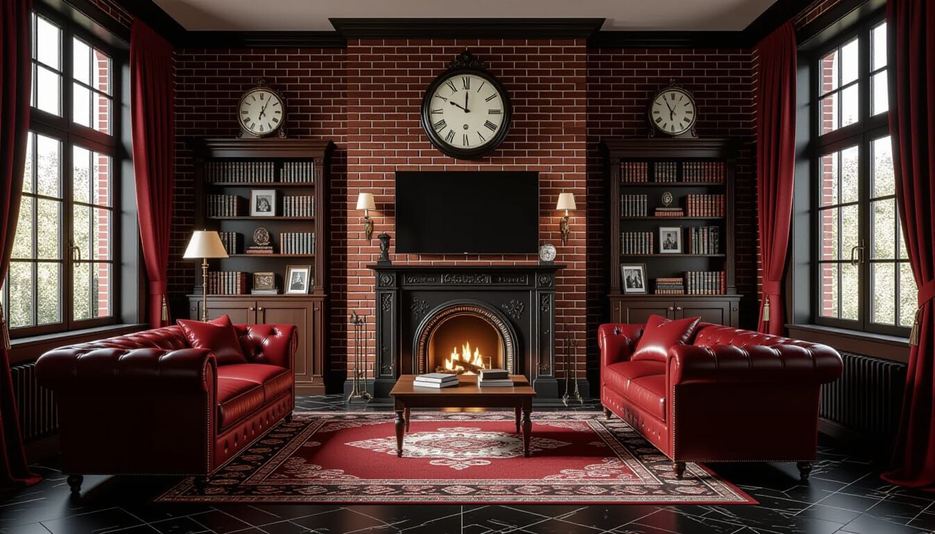 Victorian Living Room with Leather Sofa and Fireplace