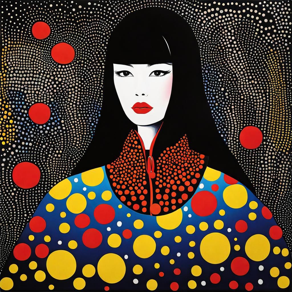Fashion Girl in Nihonga Style with Organic Patterns