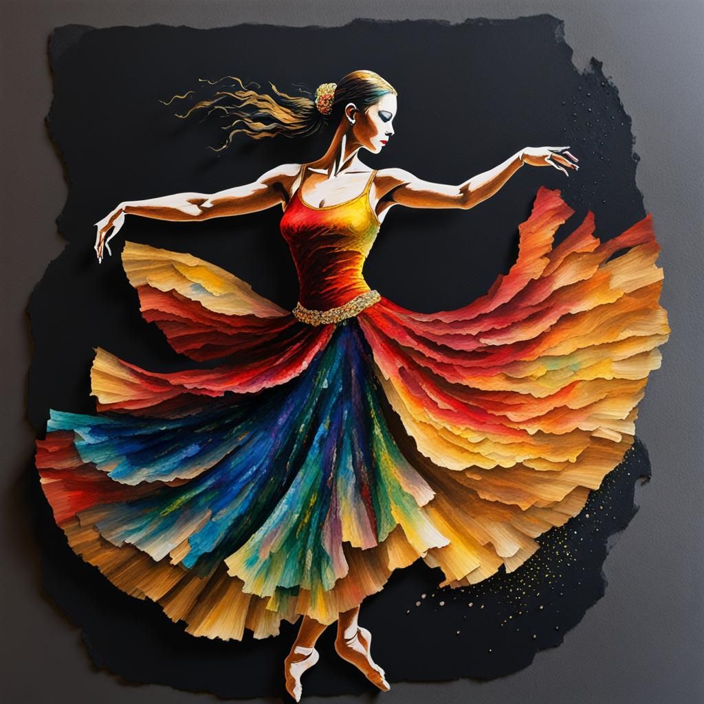Graceful Dancer in Layered Paper Salt Painting