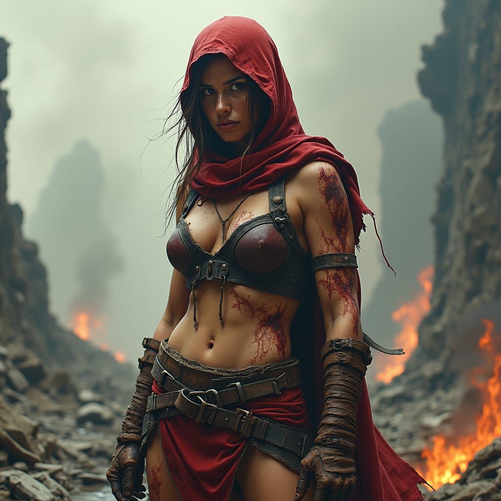 Fierce Warrior Woman in Post-Apocalyptic Wasteland