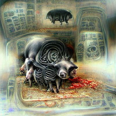 Surreal Boar Feast: A Lowbrow Film Noir Photoillustration