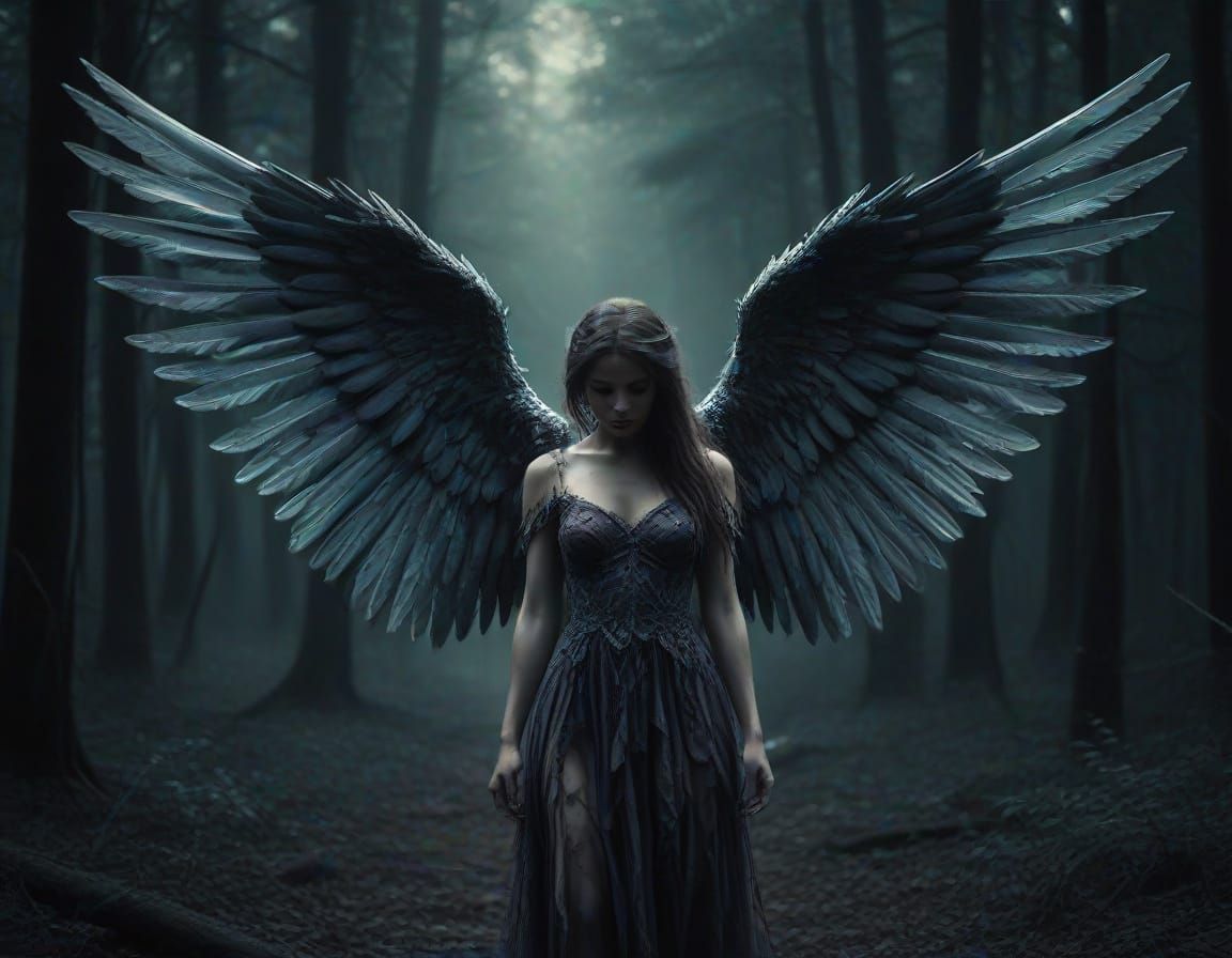 Lost Angel in Dark Fantasy Forest, Surrealism