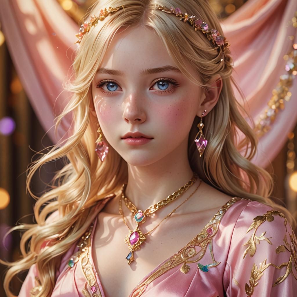 Hyper-Realistic Anime Girl in Silk Dress