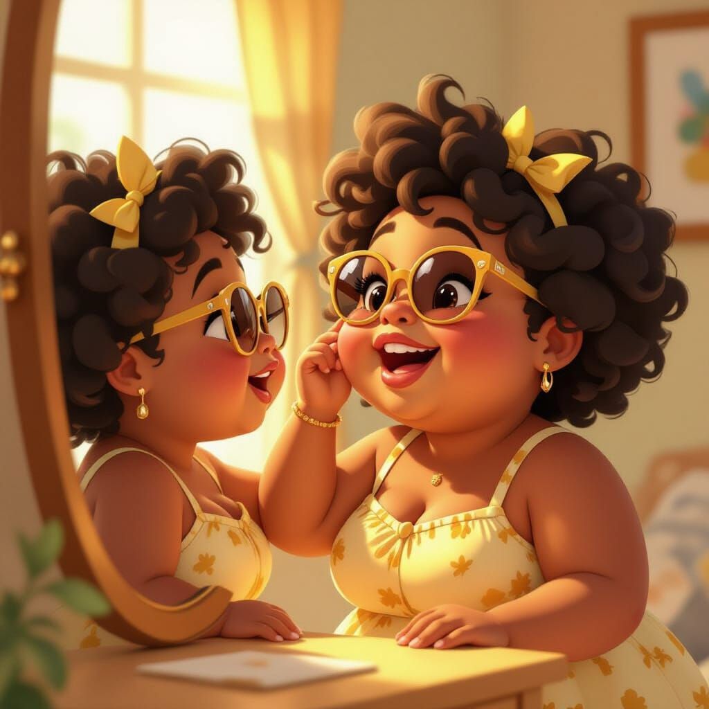 Girl's Joyful Sunglasses Moment: Pixar-Inspired Animation