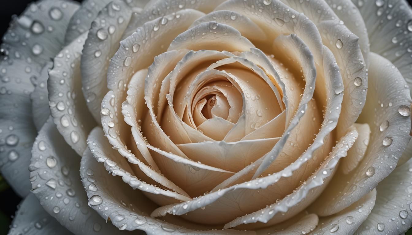 Macro Photograph of a White Rose with Dew