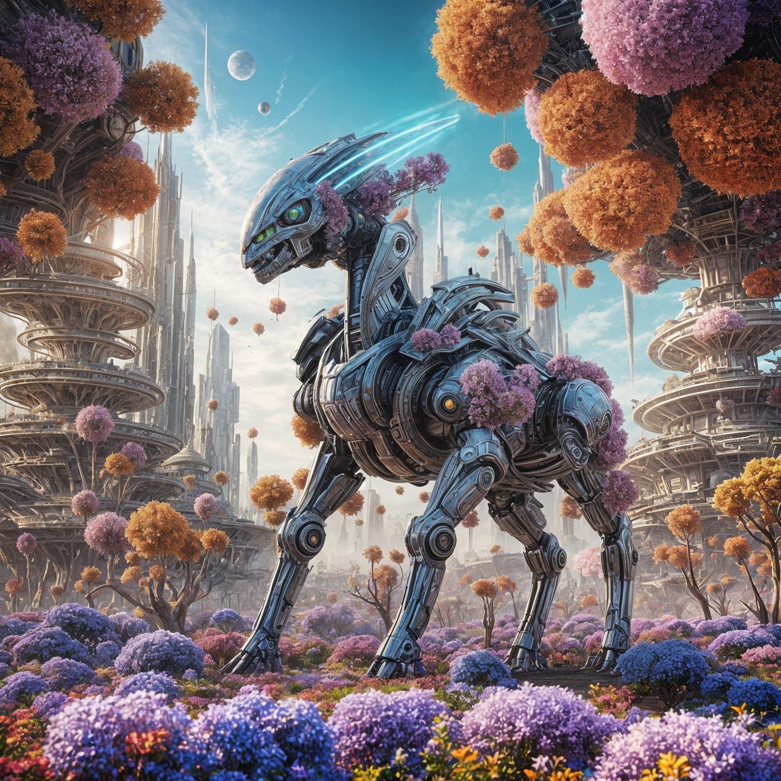 Cyborg Centaur on Alien Planet in Cyberpunk Style