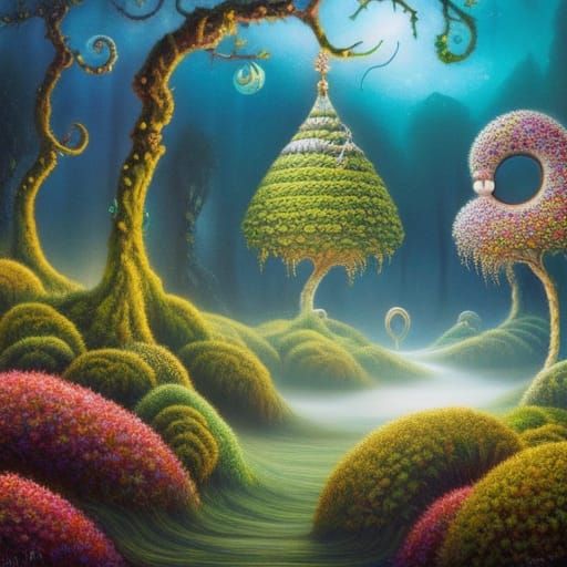 Fantastical Donut Landscape in Mixed Media Style