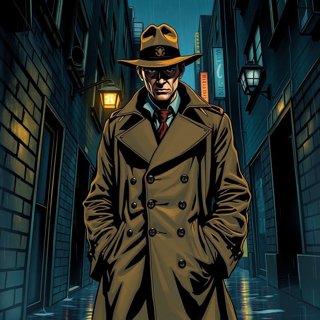 Noir Detective in Gotham-Inspired Comic Book Style