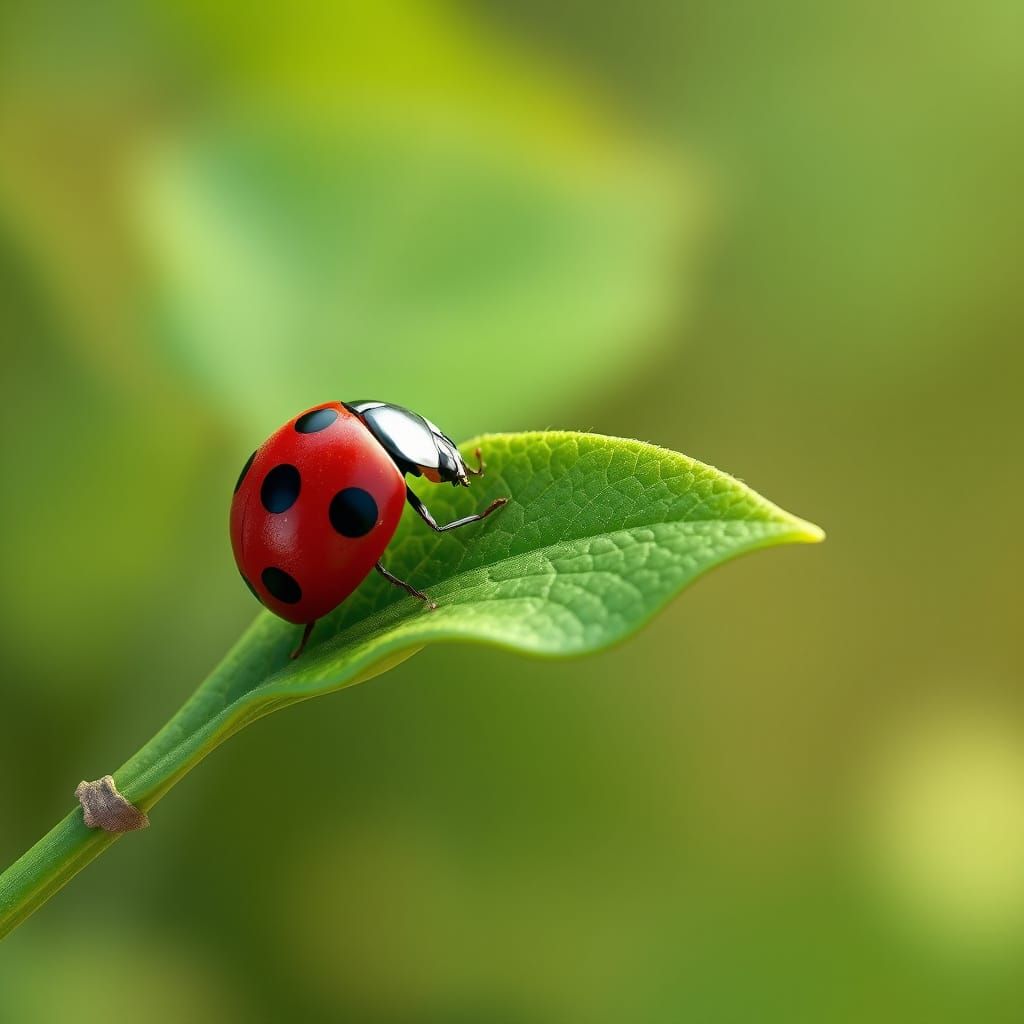 Ladybug Perched on a Leaf in Anime Style